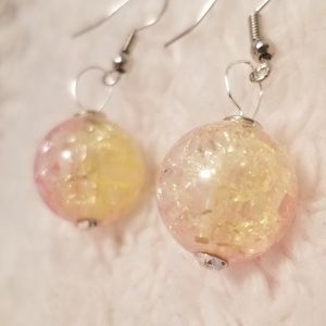 Hand made Pink and yellow sphere earrings.